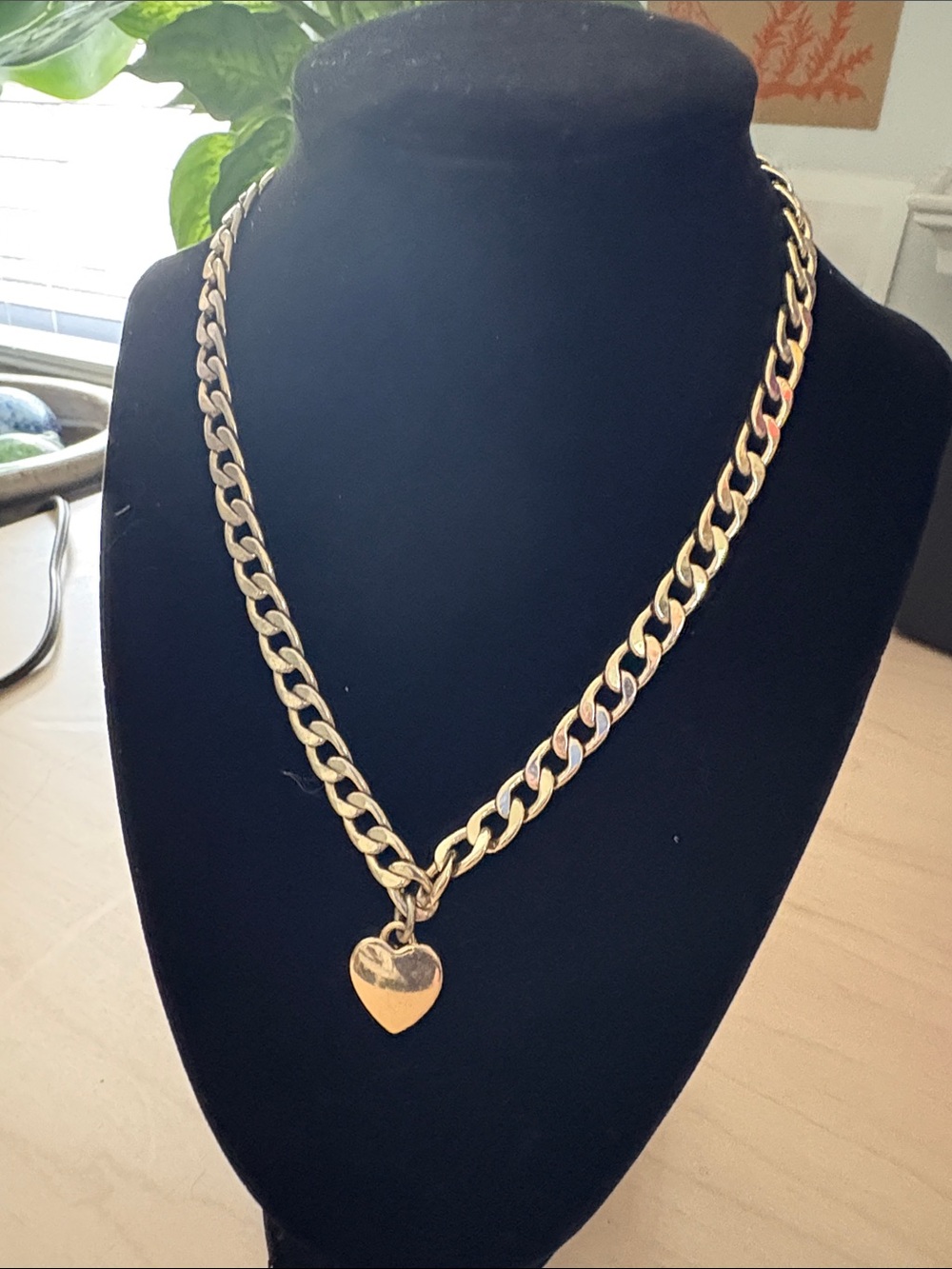Gold Heart Pendant Chunky Chain Necklace - Women Jewelry